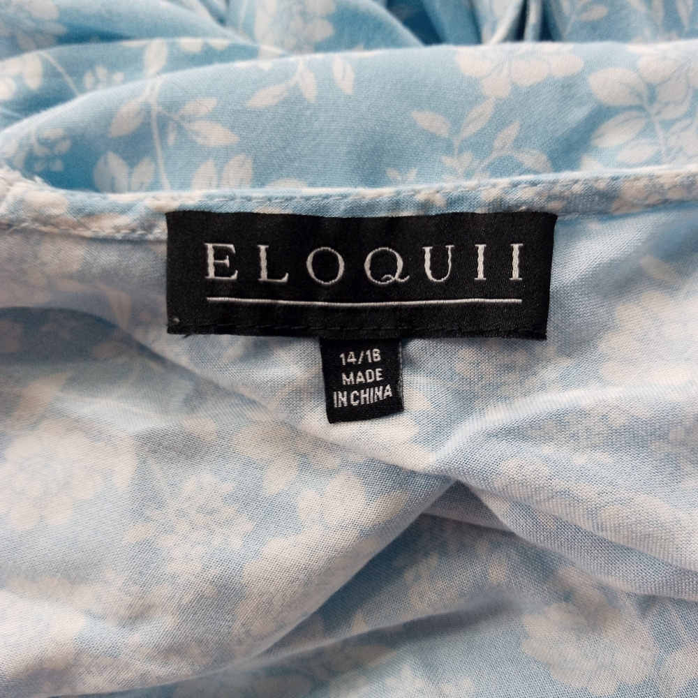 ♥️ONE DAY SALE Eloquii Blue White Floral Sleeveless Tank Bed Midi Dress - Picture 8 of 9